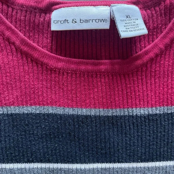 Croft and Barrow Pullover Cotton Striped Sweater XL **fits like Medium** - Picture 3 of 6